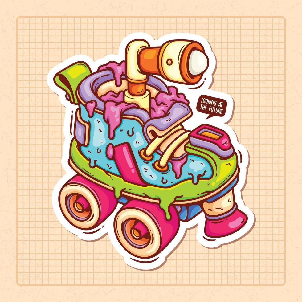 Roller Skates With Binoculars Hand Drawn Color Doodle Illustration vector