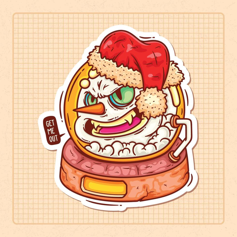 Christmas Ball with a Terrible Snowman Hand Drawn Color Doodle Illustration vector