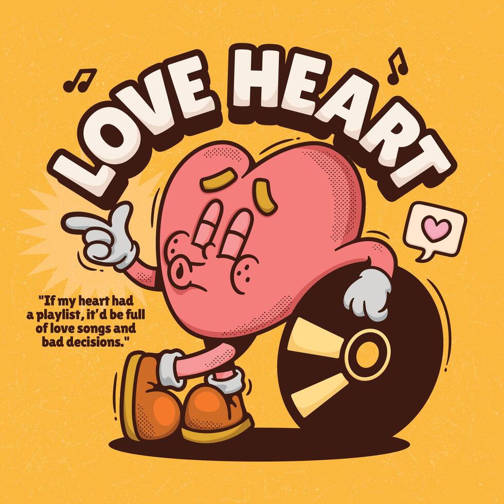 Laughing heart with musical notes. illustration in retro style vector
