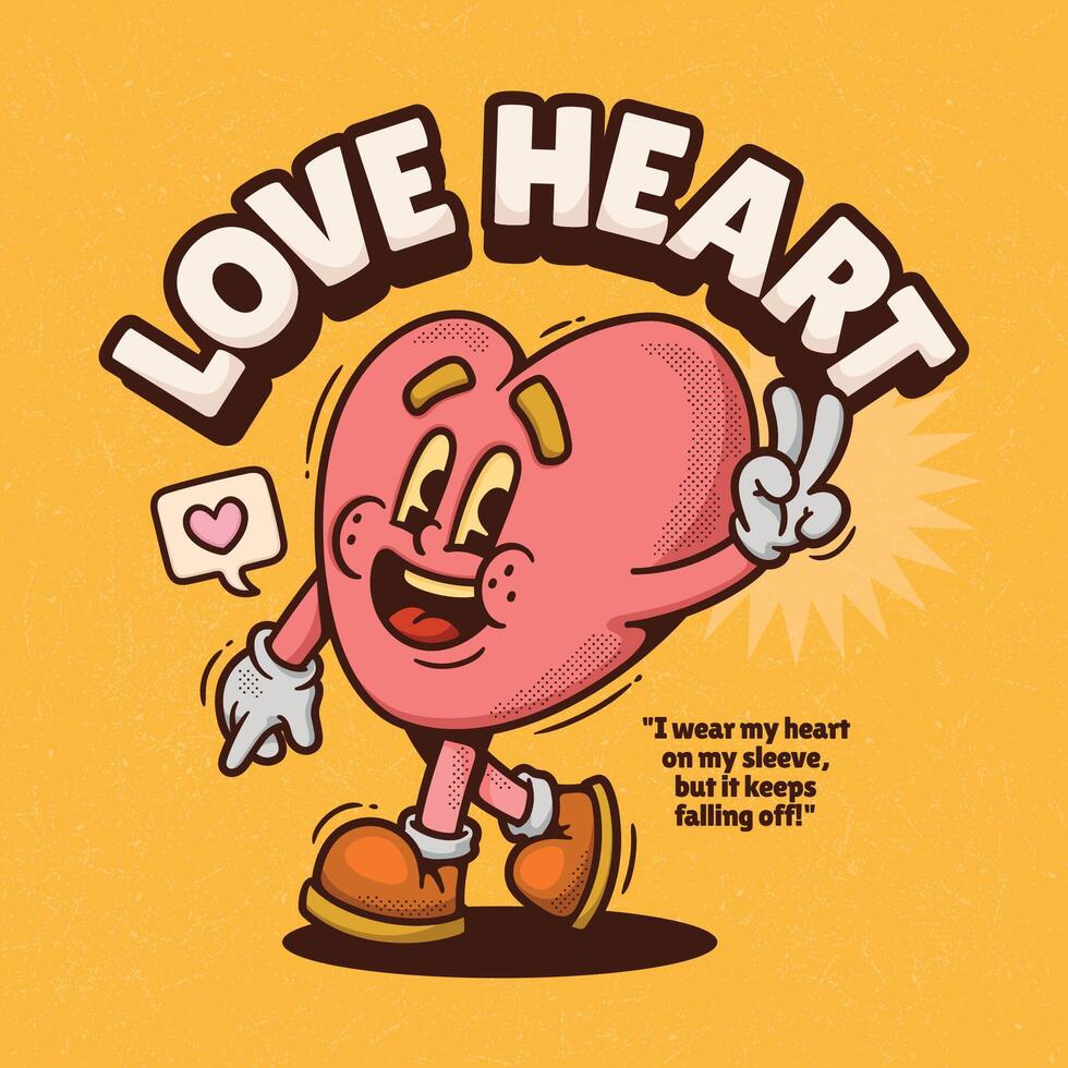 Love heart with two hands. illustration in retro comic style. vector