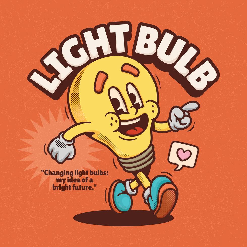 Cute light bulb cartoon character showing direction vector