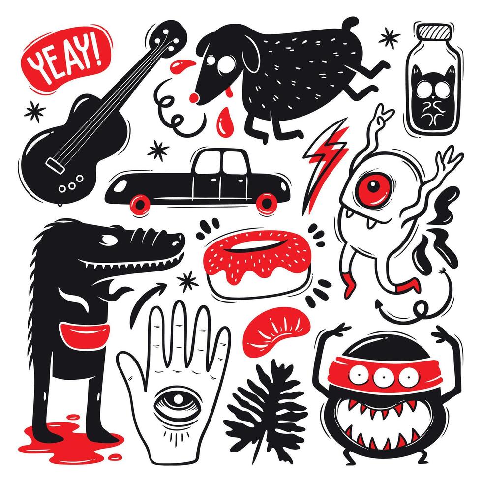 Vibrant and Wacky Monsters in Doodle Style vector