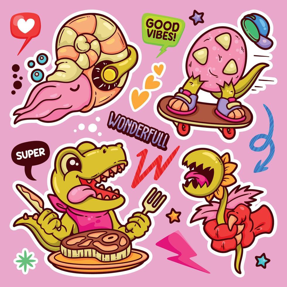 Cute and Colorful Dinosaur Sticker Pack vector