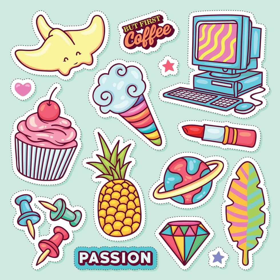 Elegant and Fun Stickers in Bright Colors vector