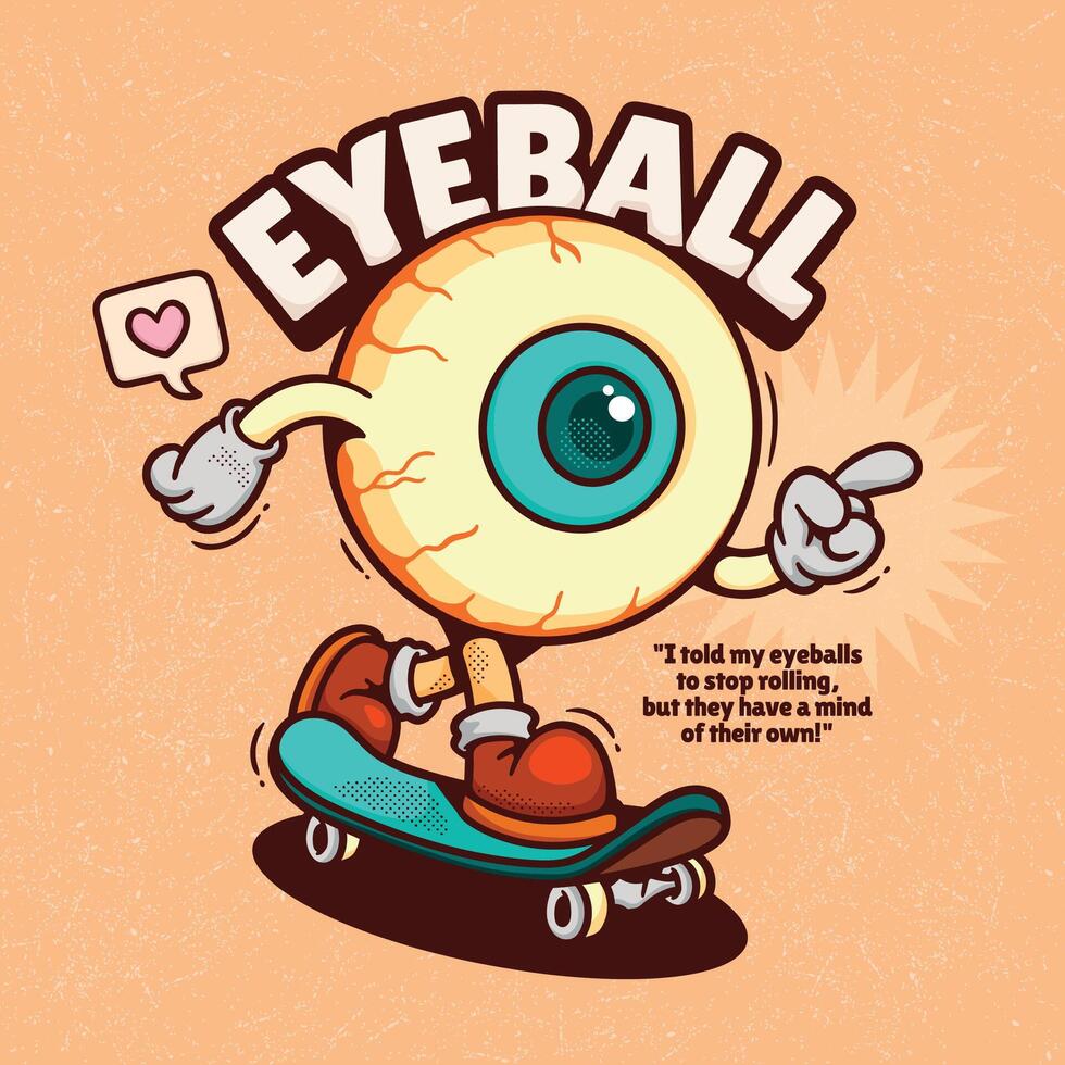 Eyeball cartoon with skateboard. Illustration of eye on skateboard. vector
