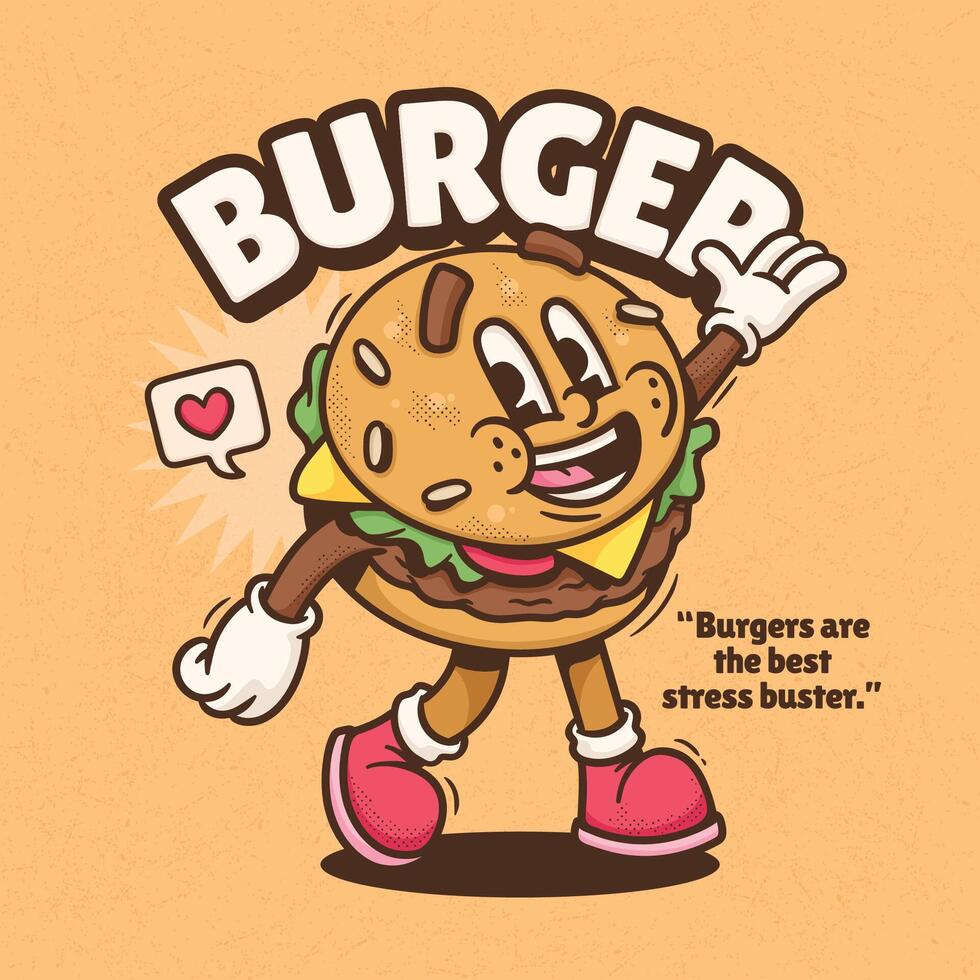 Funny cartoon hamburger character hand drawn illustration vector