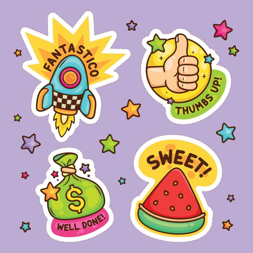 Bright and Cheerful Stickers with Quotes vector