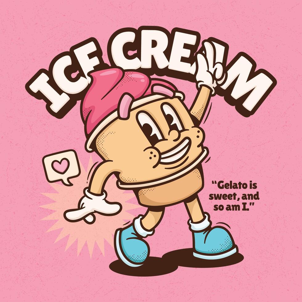 Cute ice cream cartoon characters greet us with smiles vector
