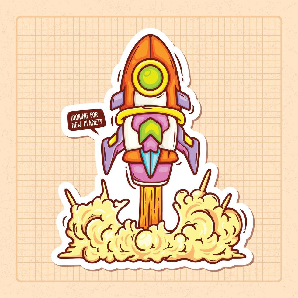 Launching rocket Hand Drawn Color Doodle Illustration vector
