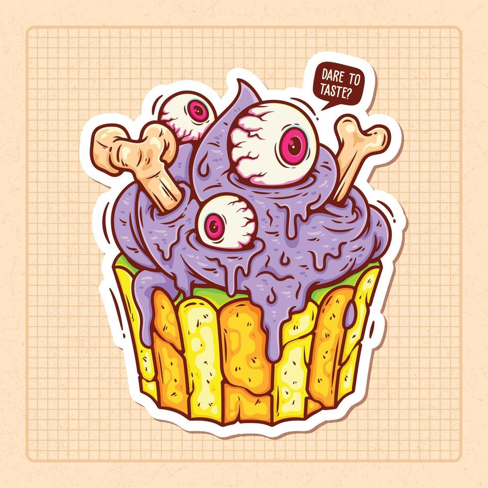 Cupcakes With Scary Toppings Hand Drawn Color Doodle Illustration vector