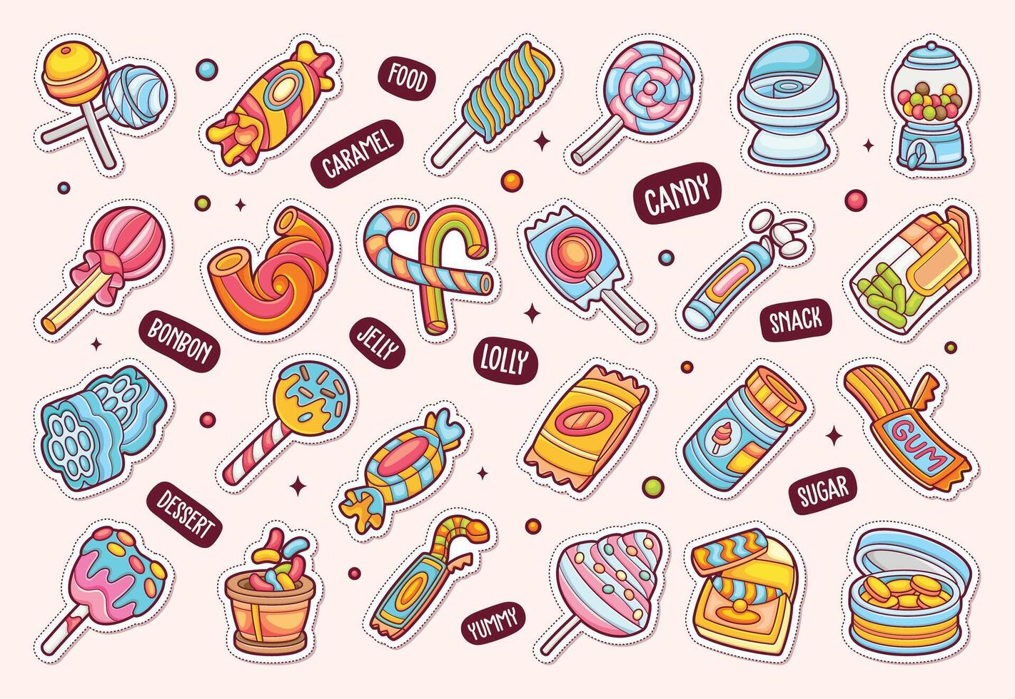Candy Sticker Icons Hand Drawn Coloring vector