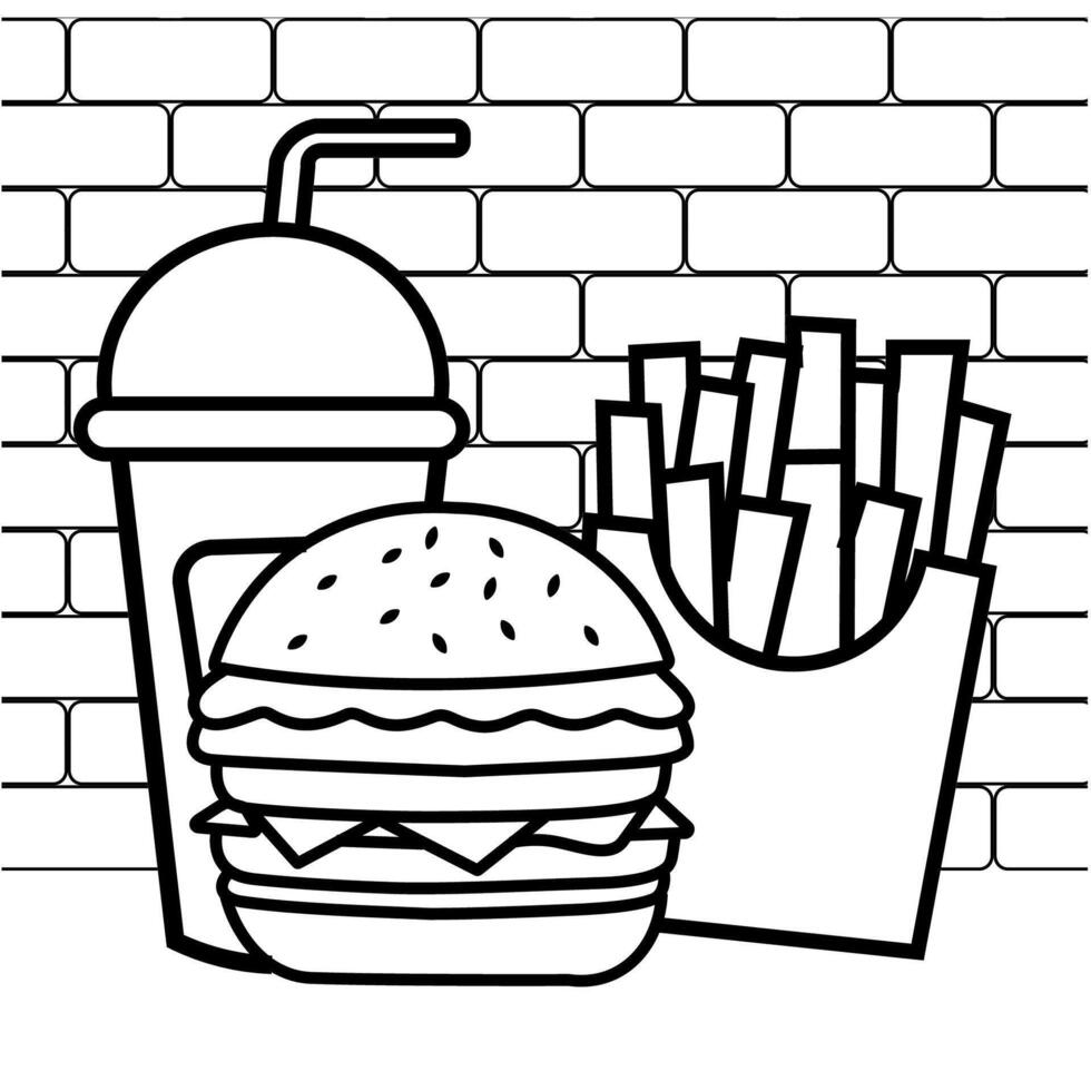 Hand drawn burger coloring book illustration vector