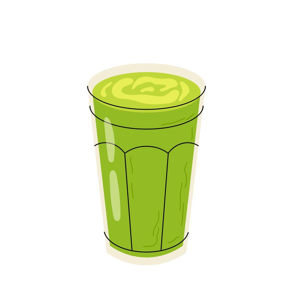 Glass cup with matcha smoothie, green juice or green tea. Healthy drink icon. Flat illustration isolated on white background. vector
