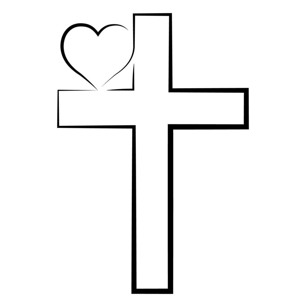 Heart on Christian cross, cross heart one line love god vector