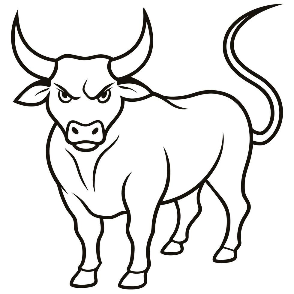 Simple Bull Line Art in Black and White vector
