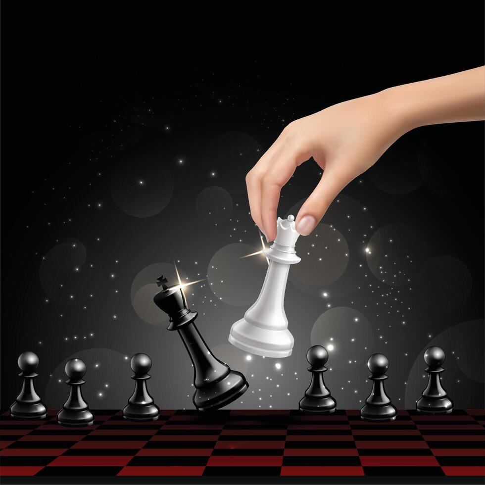 Chess board and Checkmate black king success concept Background vector