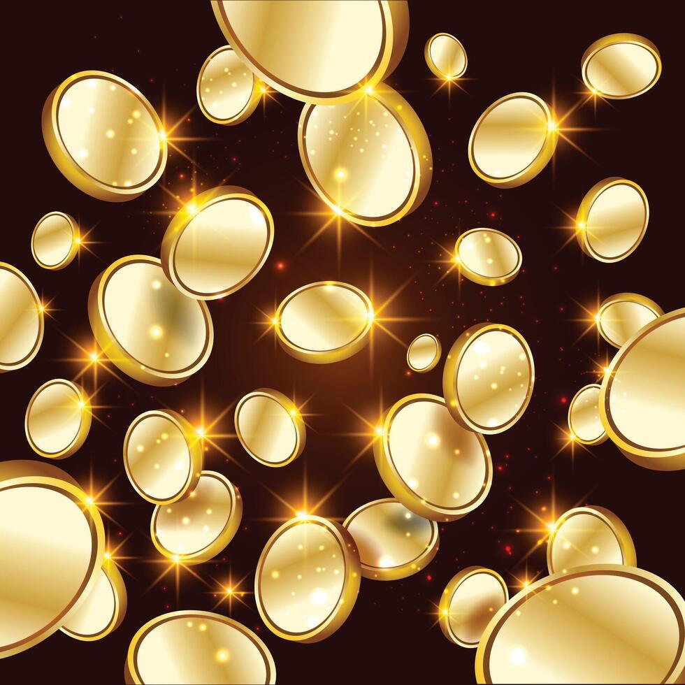 Golden Coins with Shining stars Background vector