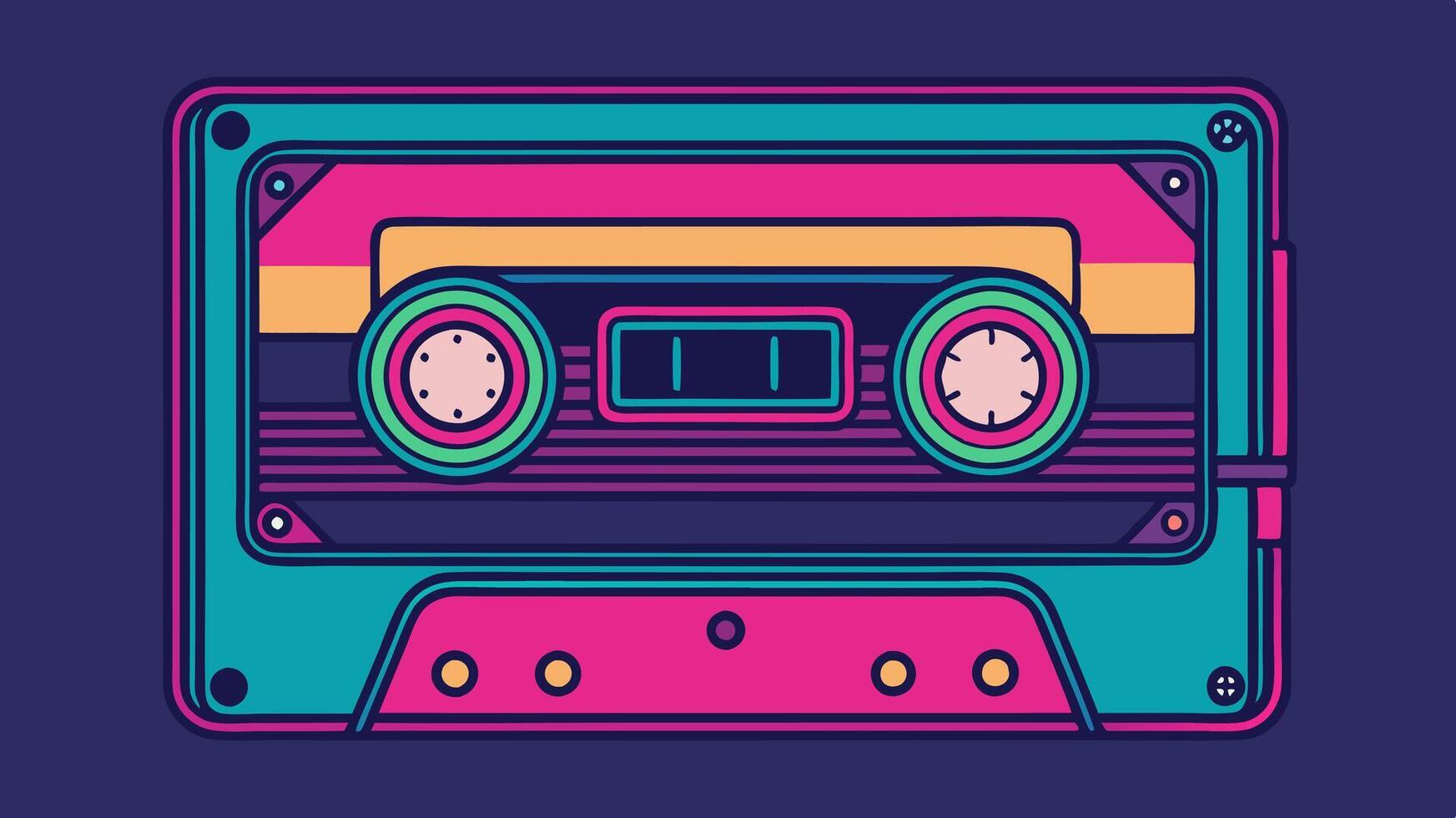 An illustration of a cassette player on a purple background vector