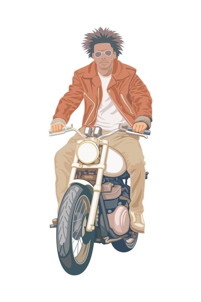A man riding classic motorbike, illustration style vector