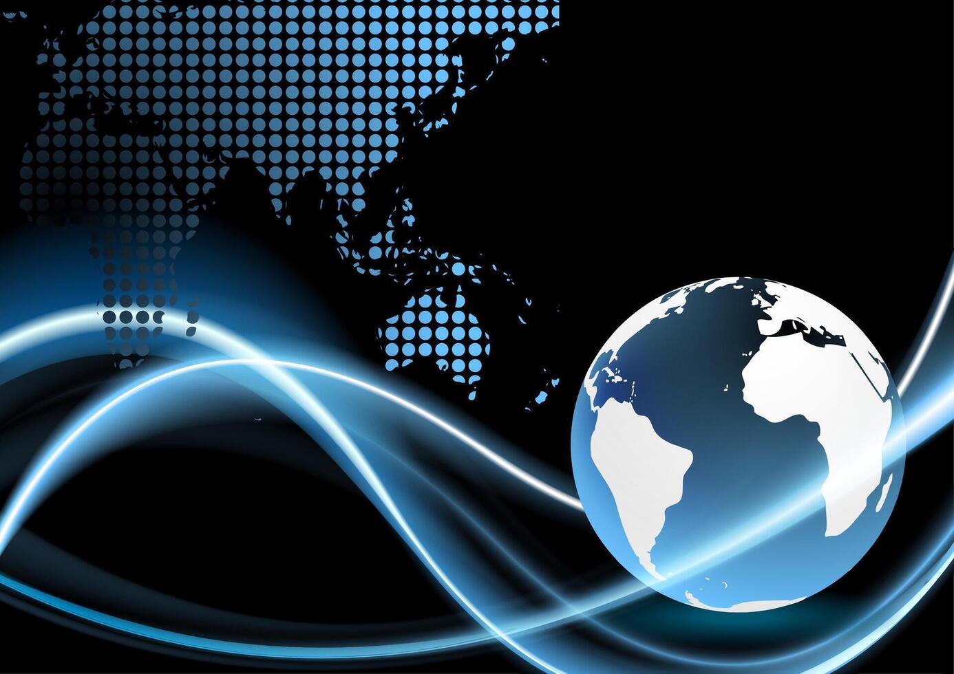Technology background with neon waves and globe vector