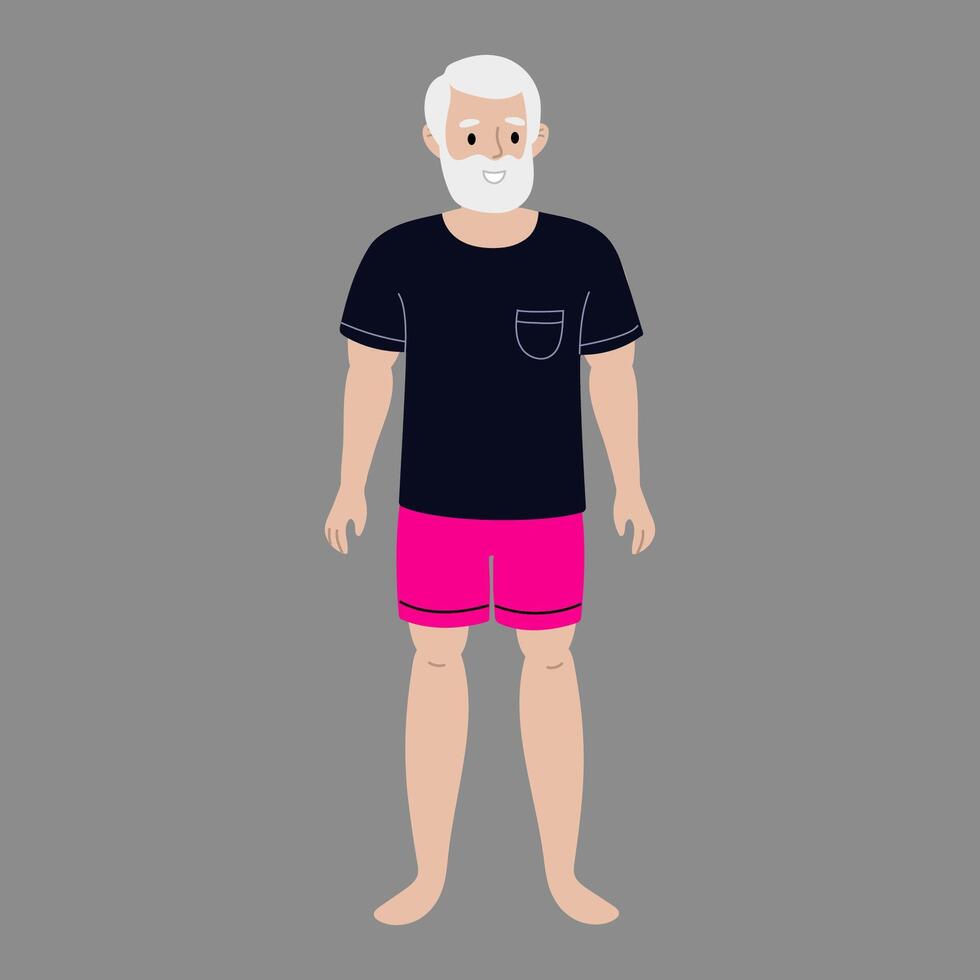 Elderly man in casual summer attire standing against a plain background vector