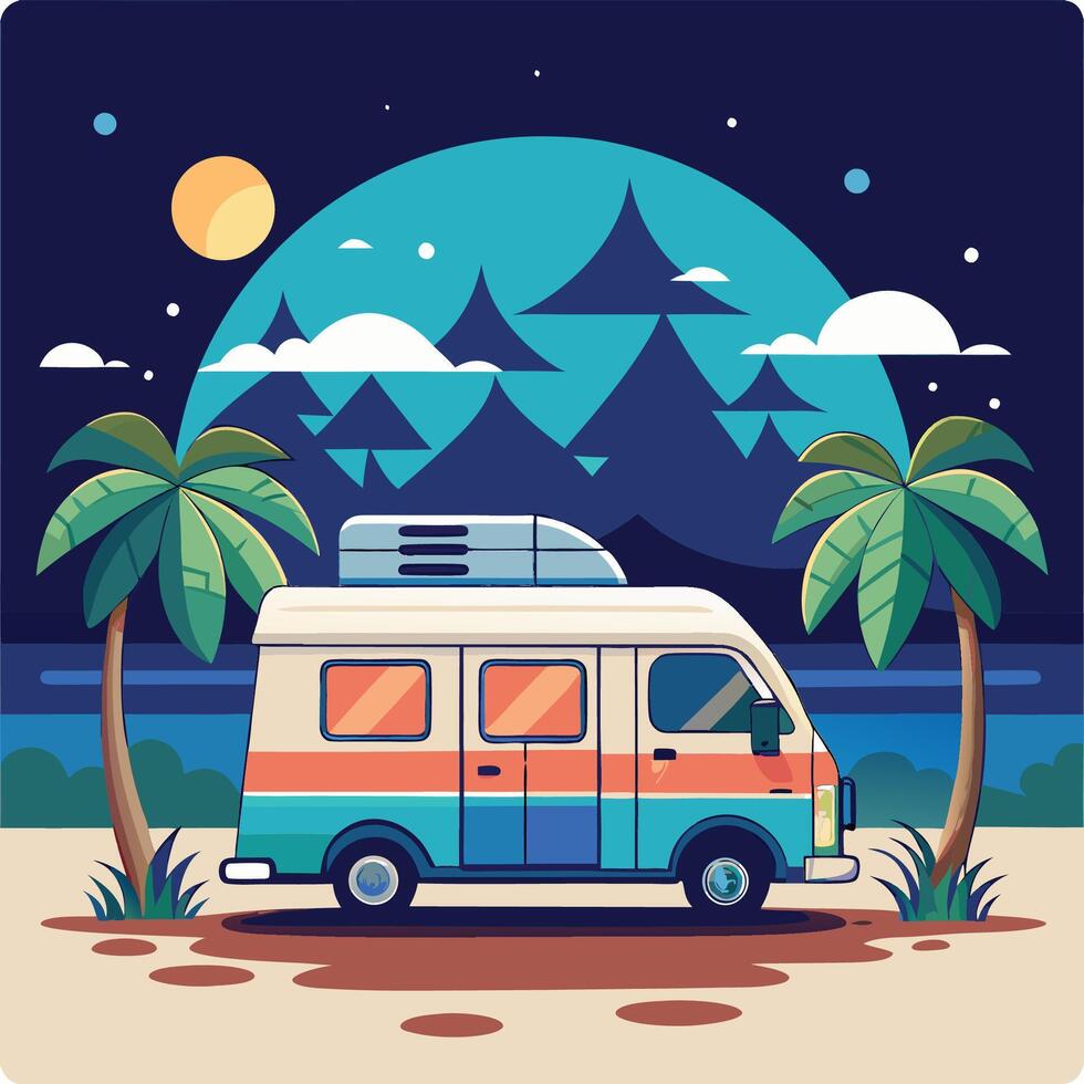 Sleeping Under the Stars in a Campervan vector