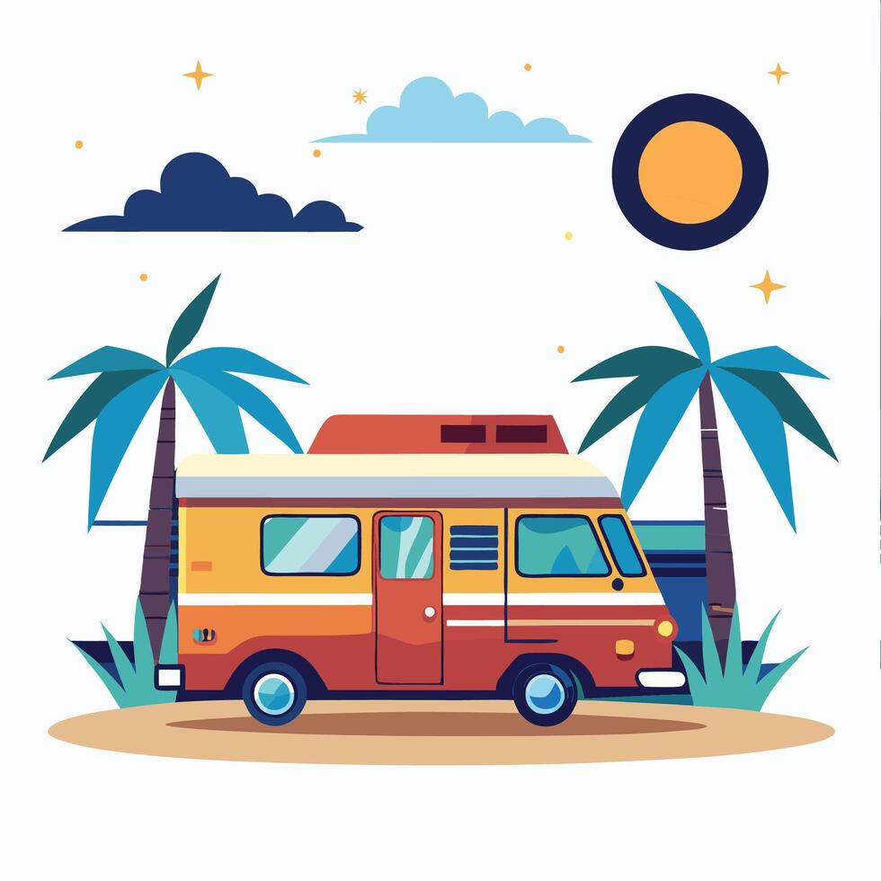 Stars Above a Campervan on a Quiet Night vector