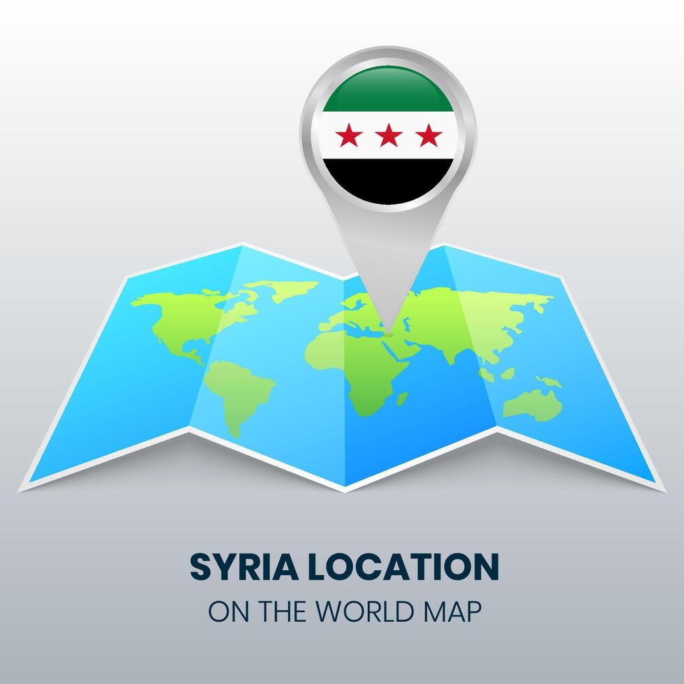 New syria flag round pin icon on folded world map vector