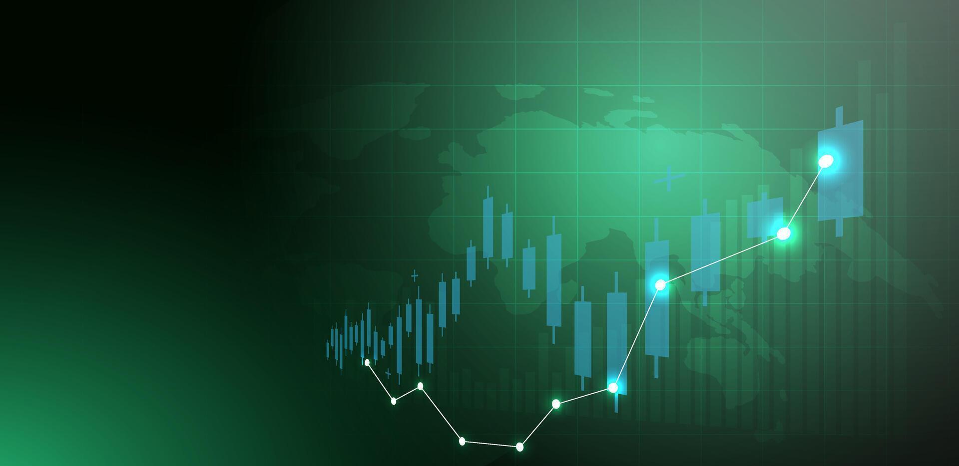 Abstract finance success with growth graph on green background vector