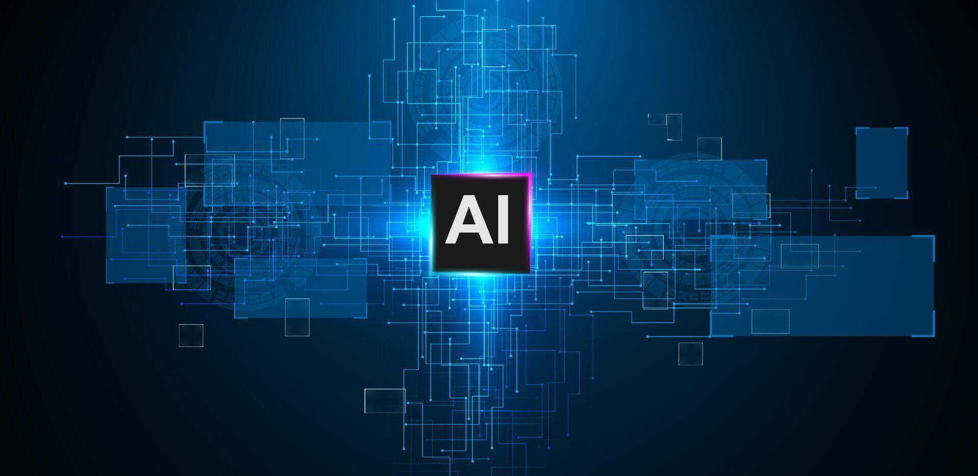Ai chip technology with screen or machine learning blue background editable vector