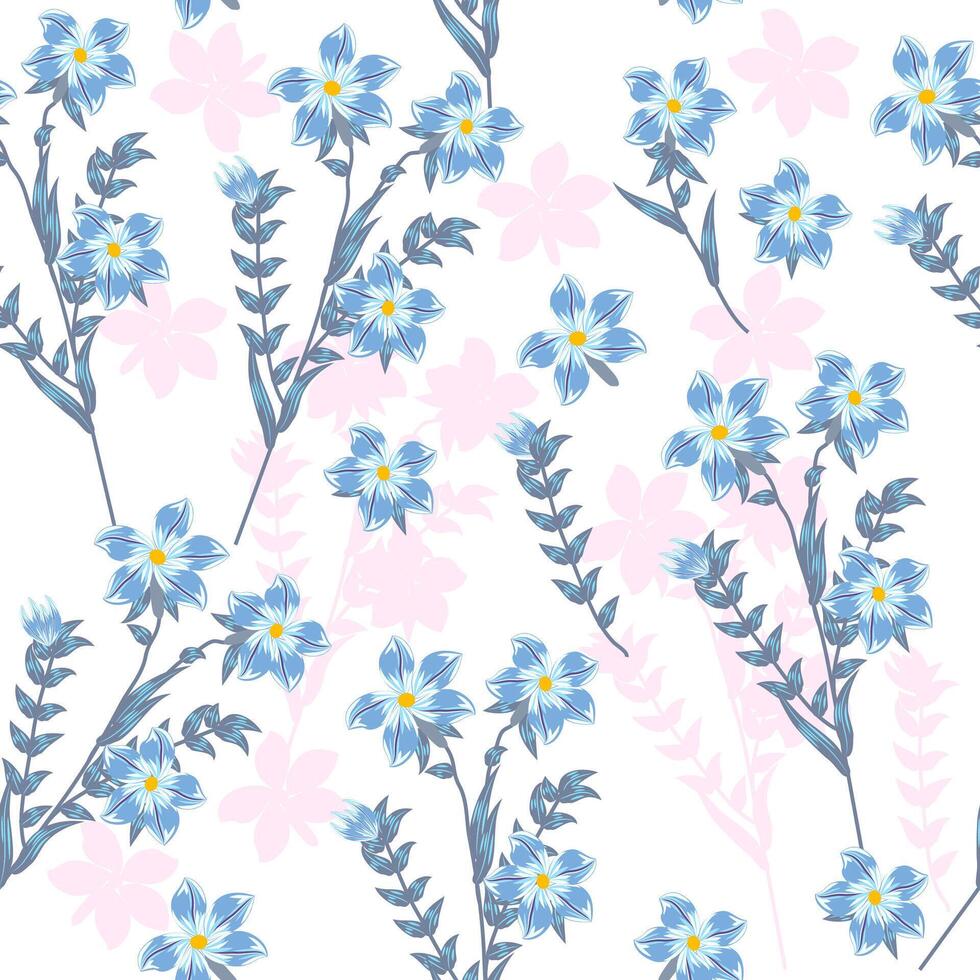 Seamless pattern with abstract flowers in blue colors, background, plants, botanical design for fashion, fabric vector