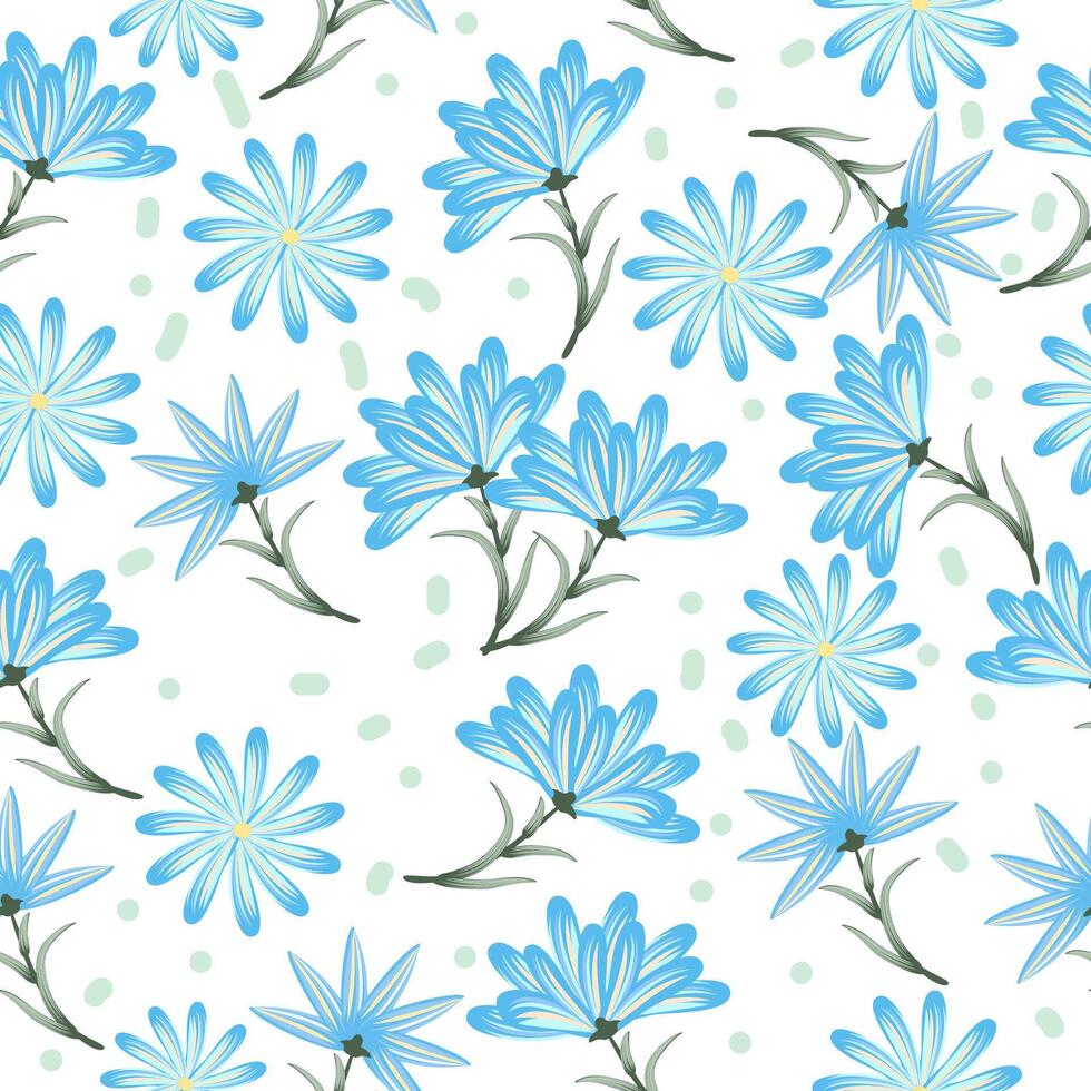 Seamless pattern with abstract blue flowers on white. background, wallpaper for fabric vector