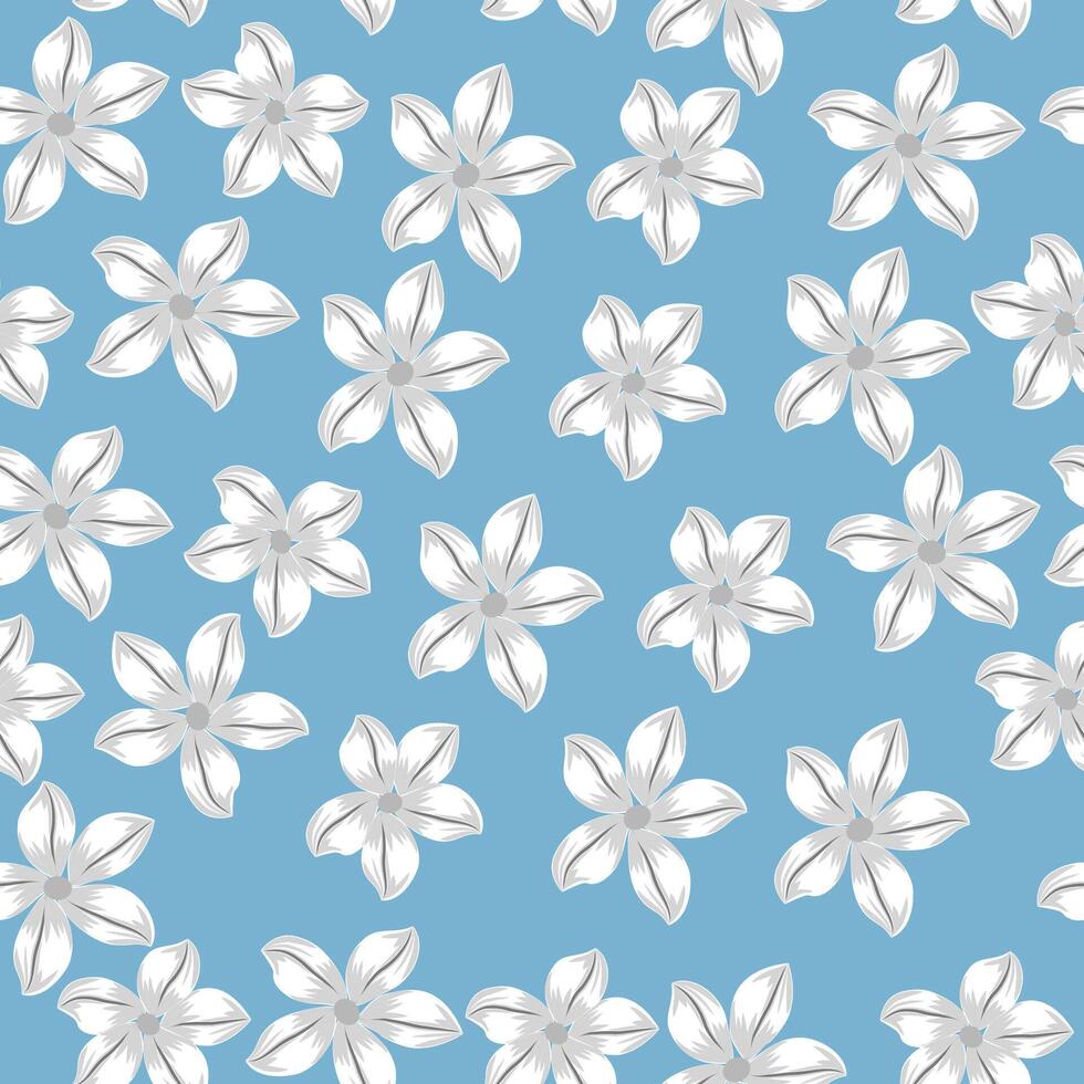 Seamless pattern of abstract white flower on blue, plants, botanical design for fashion, fabric, wallpaper and all prints vector
