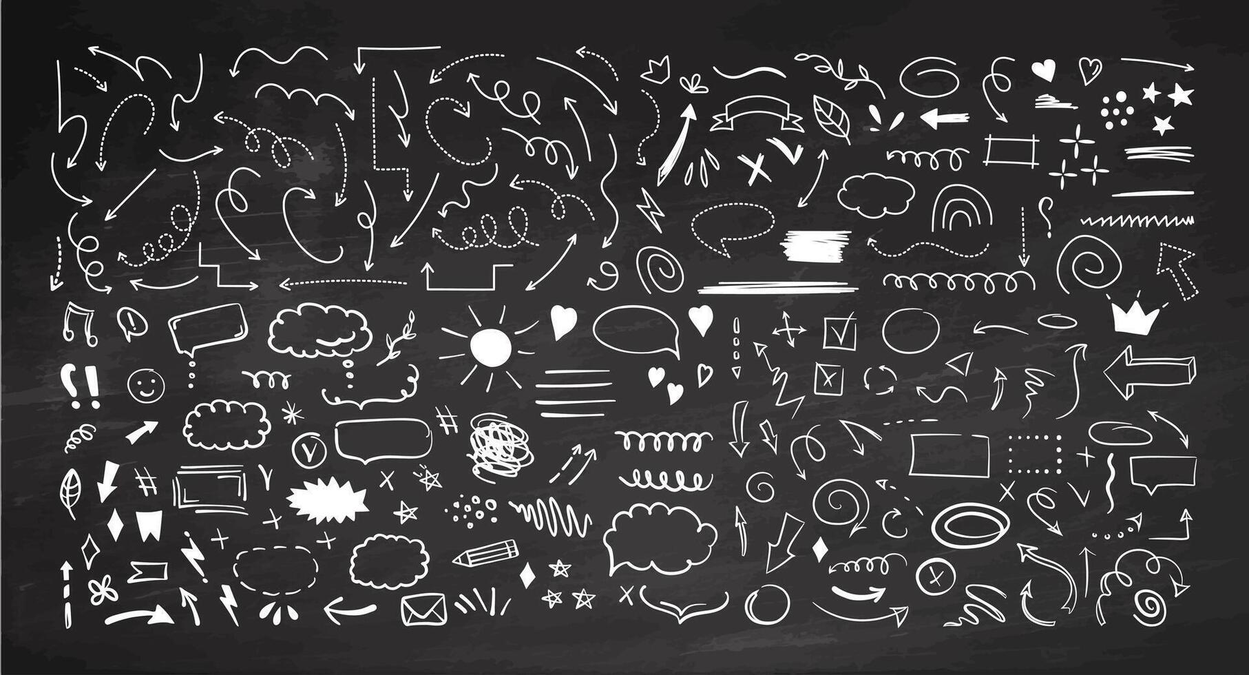 Hand-drawn black doodle elements on chalkboard background vector
