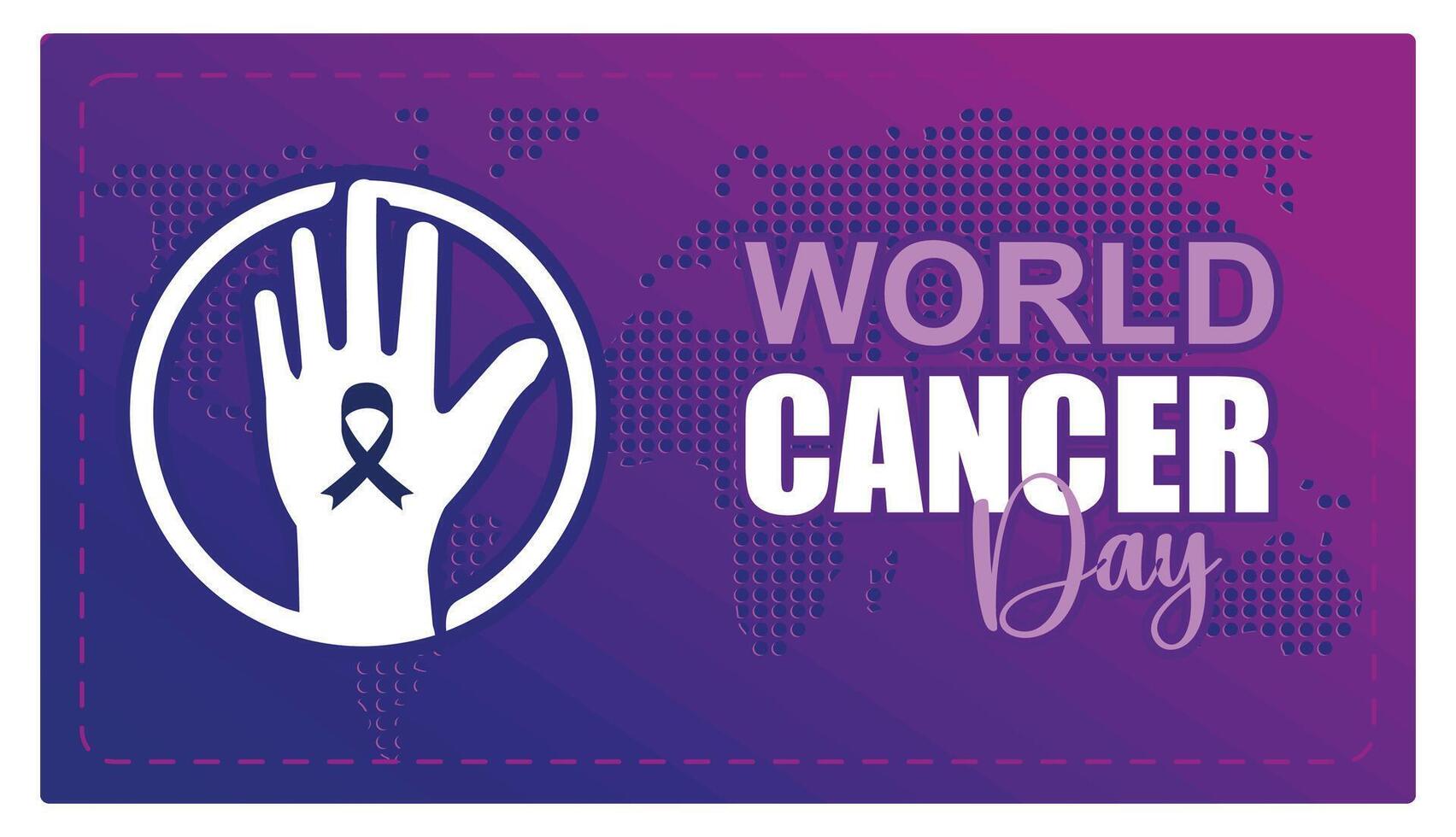 World Cancer Day poster with awareness ribbon and global map. vector