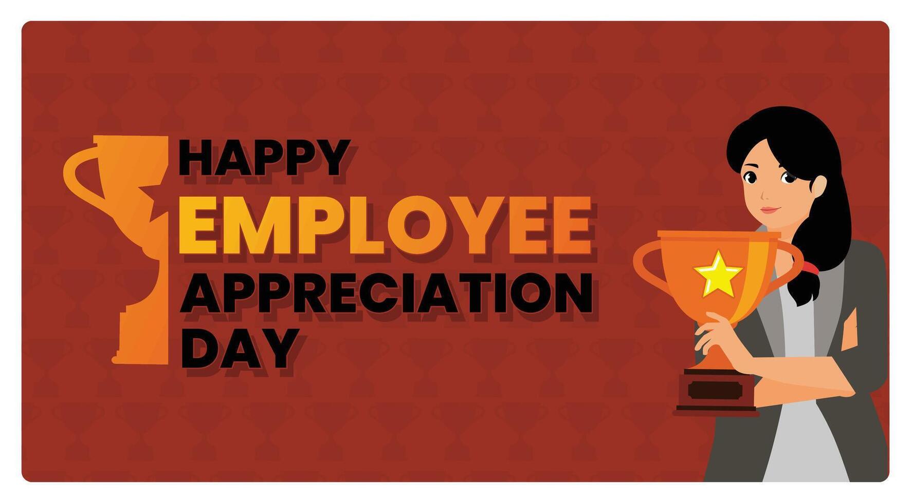 Celebrating Employee Appreciation Day with a young businesswoman holding the golden trophy. vector