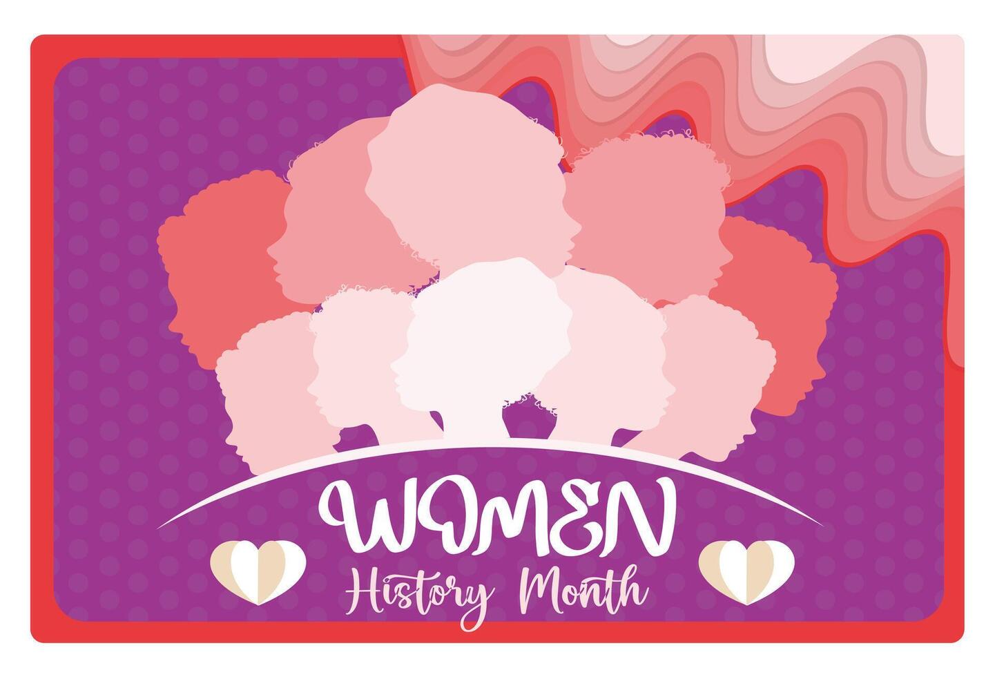 Women's History Month banner with a brightly colored silhouette design. vector