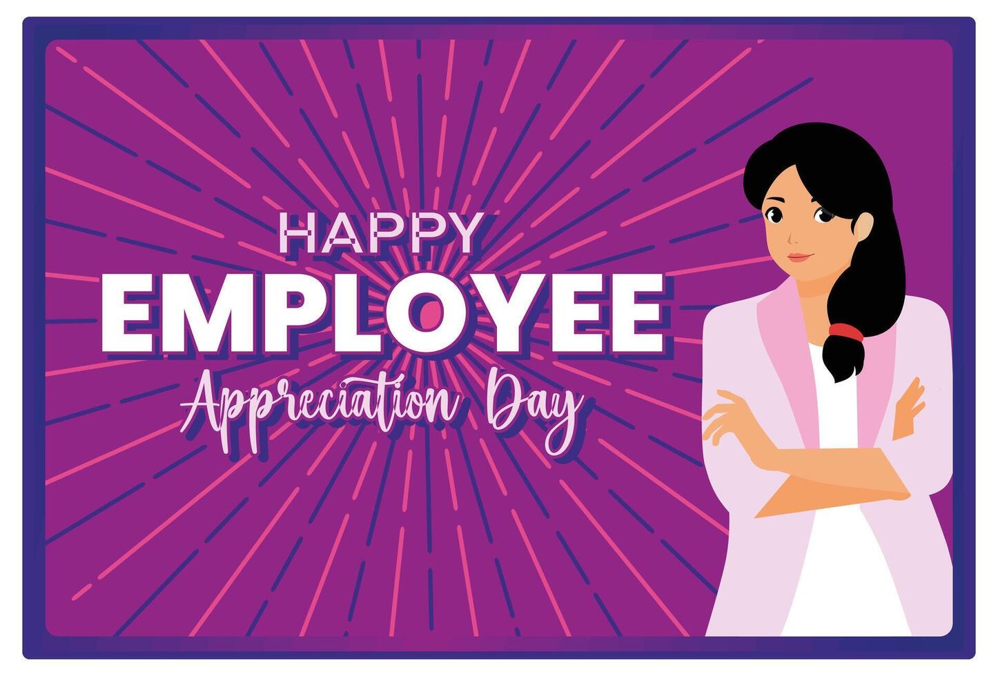 Celebrating Employee Appreciation Day with text and a young businesswoman. vector