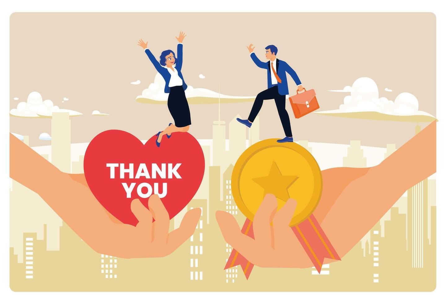 Appreciation of the best employees with symbols of thanks and appreciation. vector