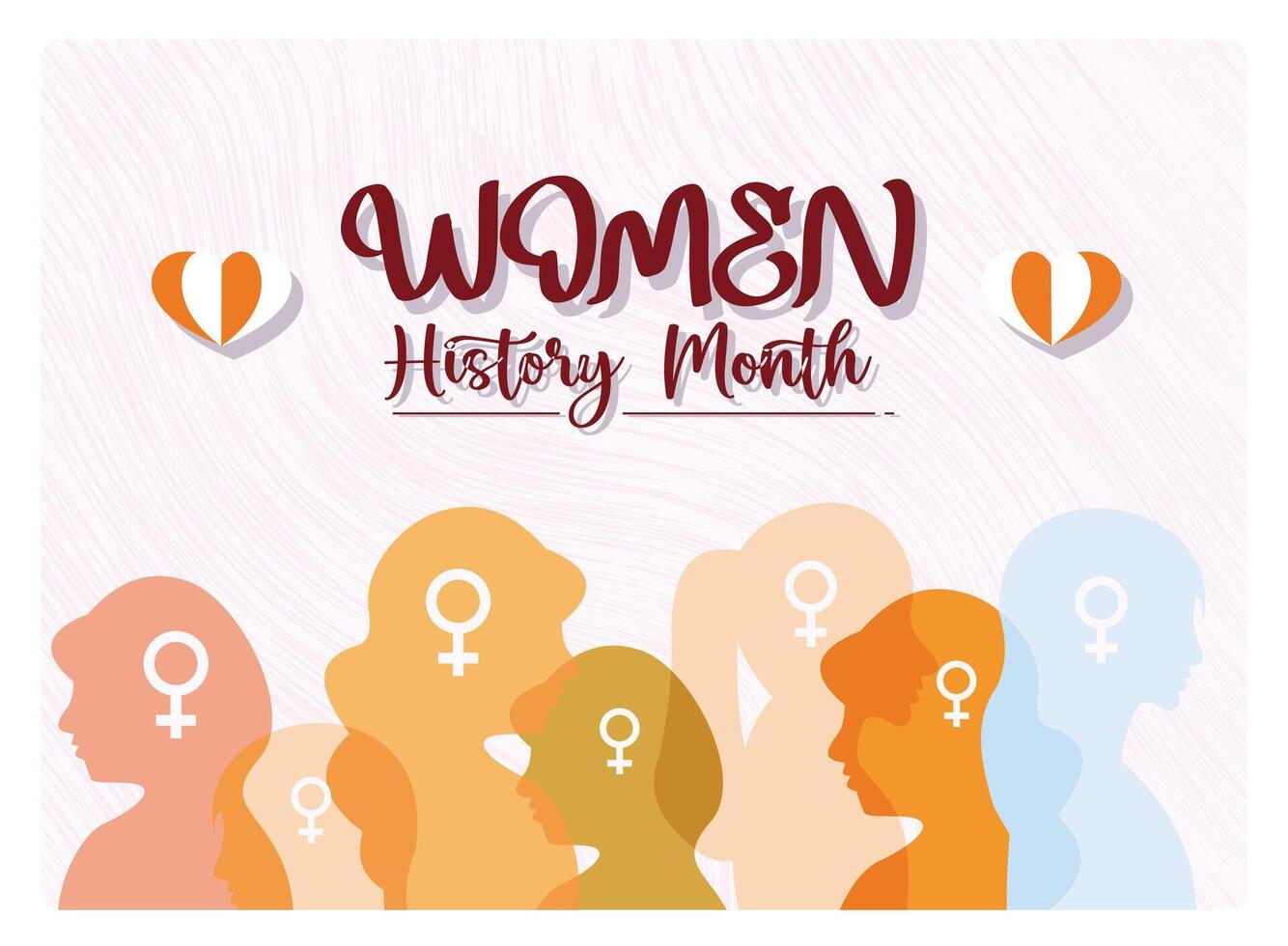 Women's History Month banner with silhouette and gender symbol. vector