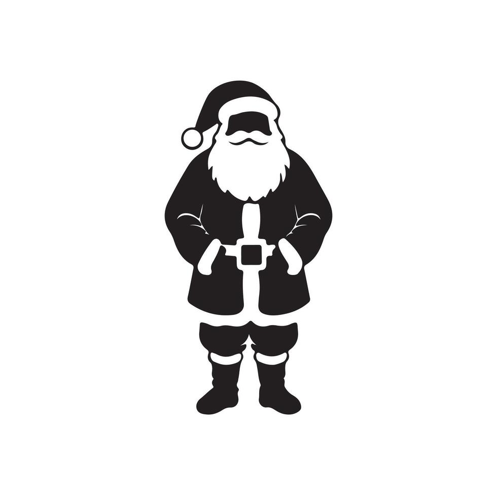 This image is a stylized black and white illustration of Santa Claus vector