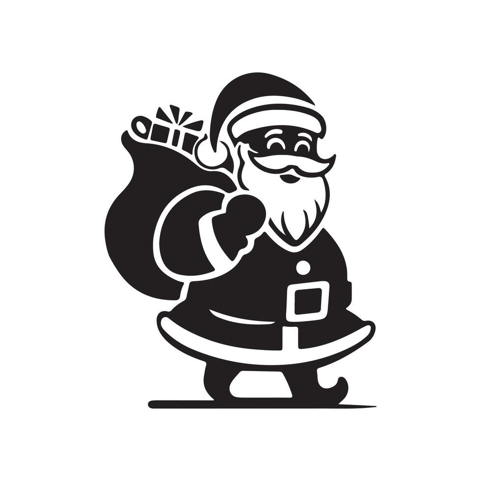 Black illustration of Santa Claus. vector