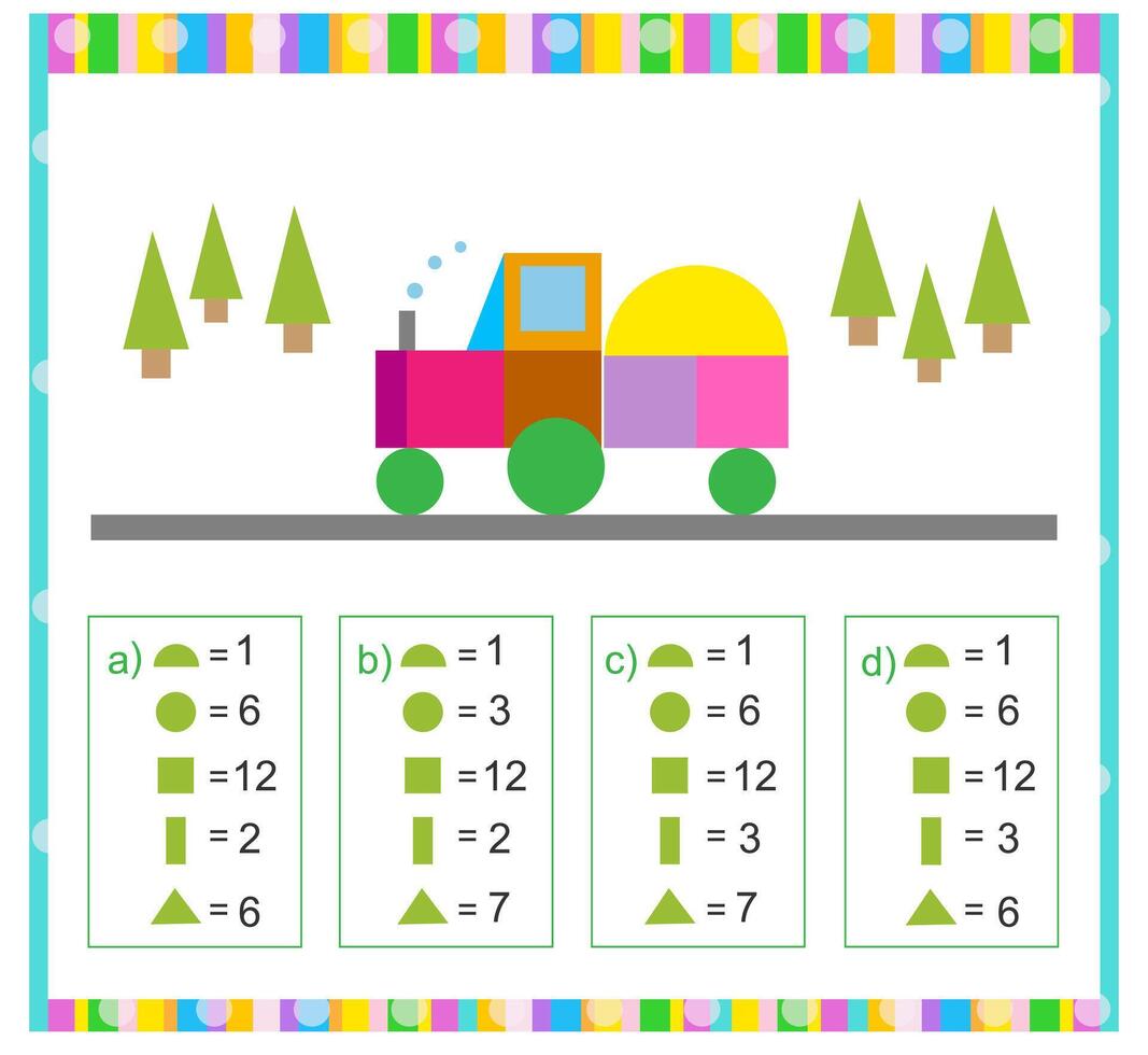 Math game. Find the correct answer. Practice worksheet. Answer is c vector