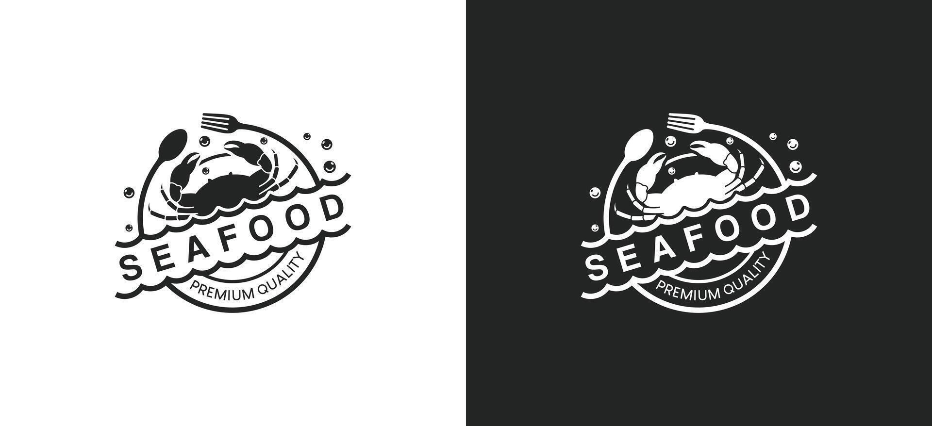 Seafood restaurant logo design template, crab symbol label vector