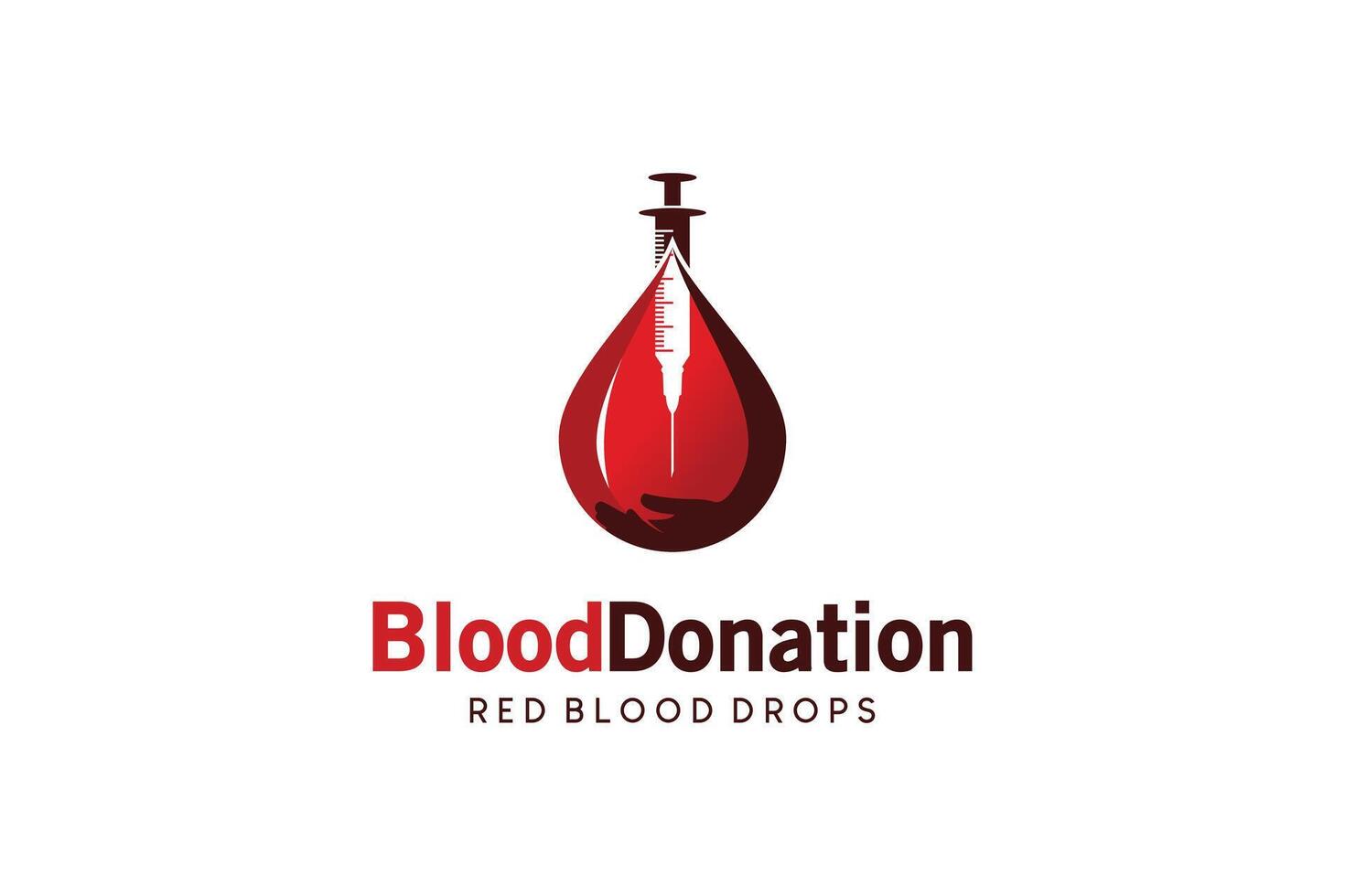 illustration of injection and blood drop logo design, blood donation icon symbol vector