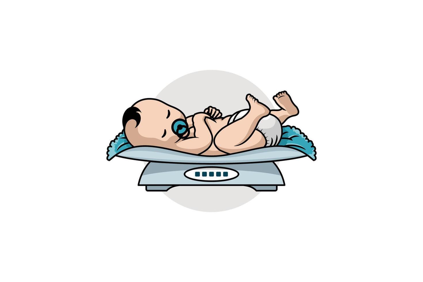 illustration of a baby lying down and being weighed with a modern baby scale vector
