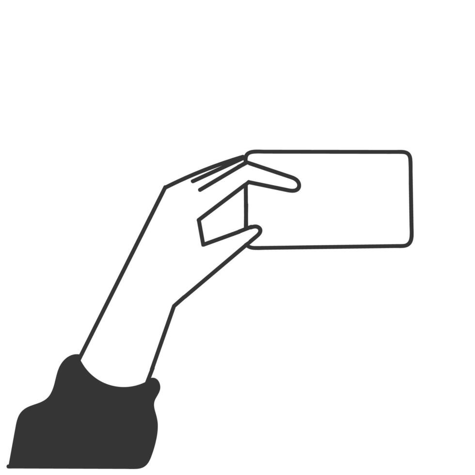 a hand holding a blank card doodle vector