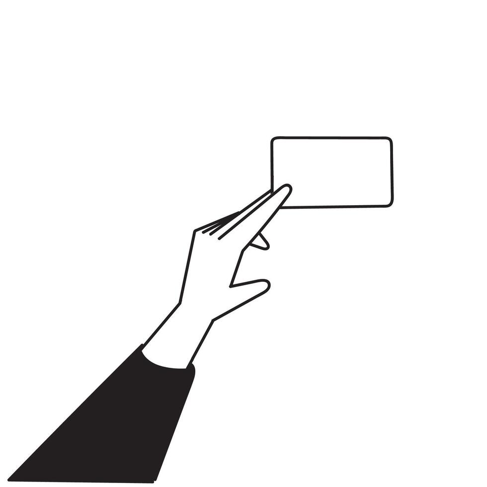 a hand holding a blank card in front of a white background vector