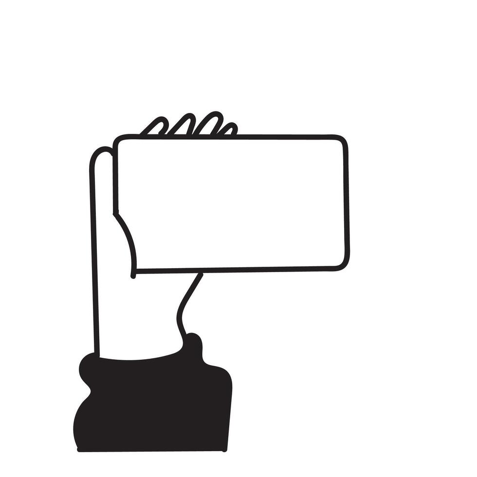 a hand holding up a blank card vector