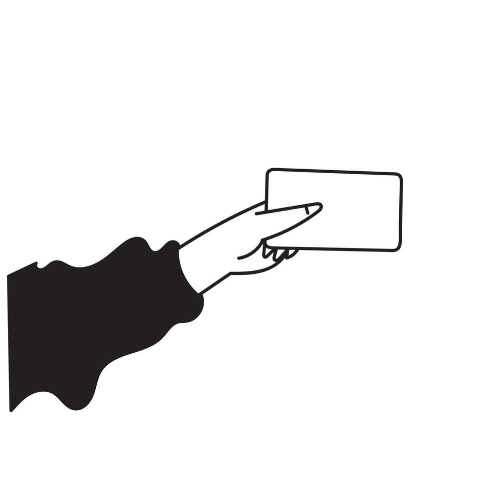 a hand holding a blank card in a black and white drawing vector